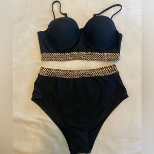 Women’s Black and Gold Large Bikini